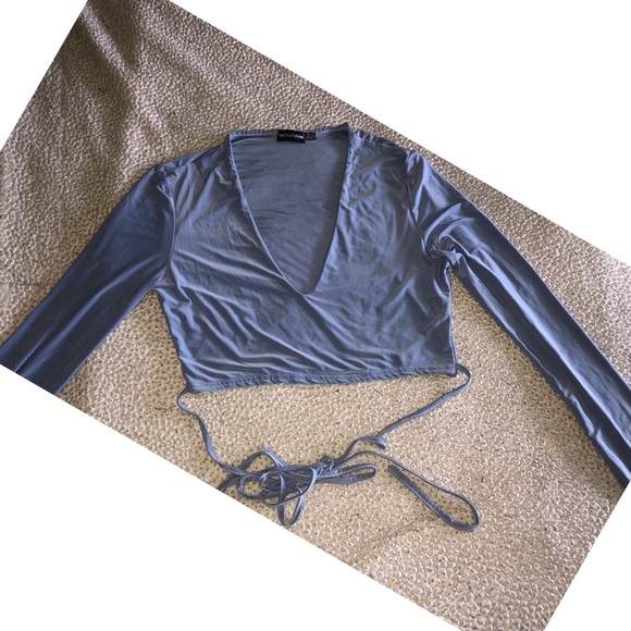 💕😍❤️MAKE AN OFFER! PLT SLINKLY BABY BLUE CROPPED TOP😍💕 - Picture 4 of 5